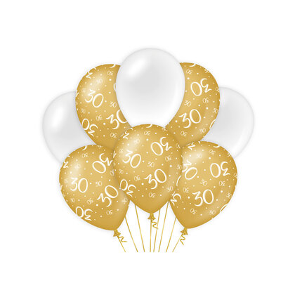 Ballonnen 30 jaar goud wit 8 stuks