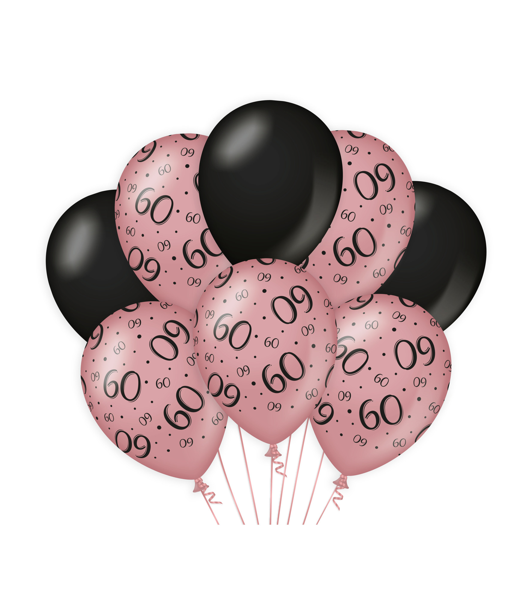 Ballonnen 60 jaar rosé zwart 8 stuks