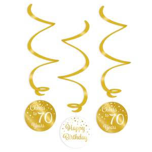 Hangdecoratie 70 jaar goud wit 3 stuks