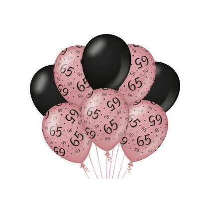 Ballonnen 65 jaar rosé zwart 8 stuks