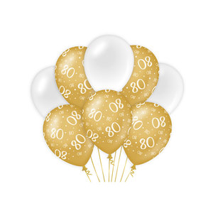 Ballonnen 80 jaar goud wit 8 stuks