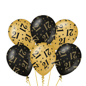Ballonnen 21 jaar goud zwart 6 stuks