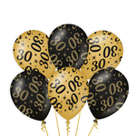 Ballonnen 30 jaar goud zwart 6 stuks