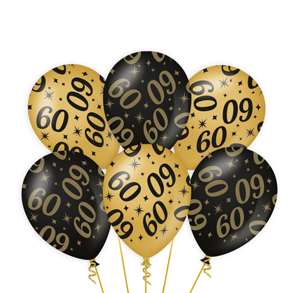 Ballonnen 60 jaar goud zwart 6 stuks