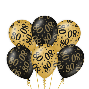 Ballonnen 80 jaar goud zwart 6 stuks