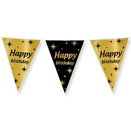 Vlaggenlijn Happy Birthday goud zwart 10 meter