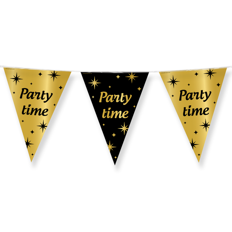 Vlaggenlijn Party Time goud zwart 10 meter