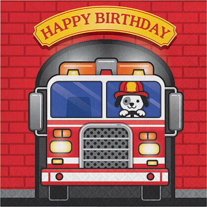 Servetten Brandweerauto Happy Birthday