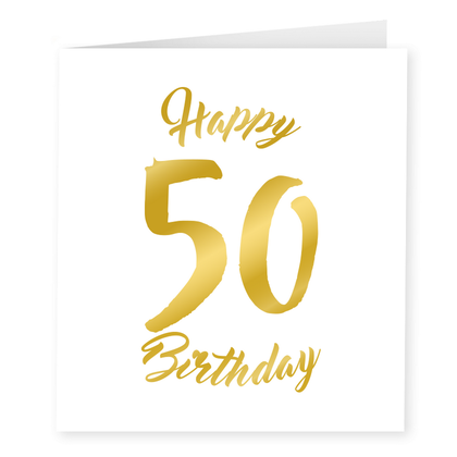 Wenskaart 50 jaar happy birthday goud-wit