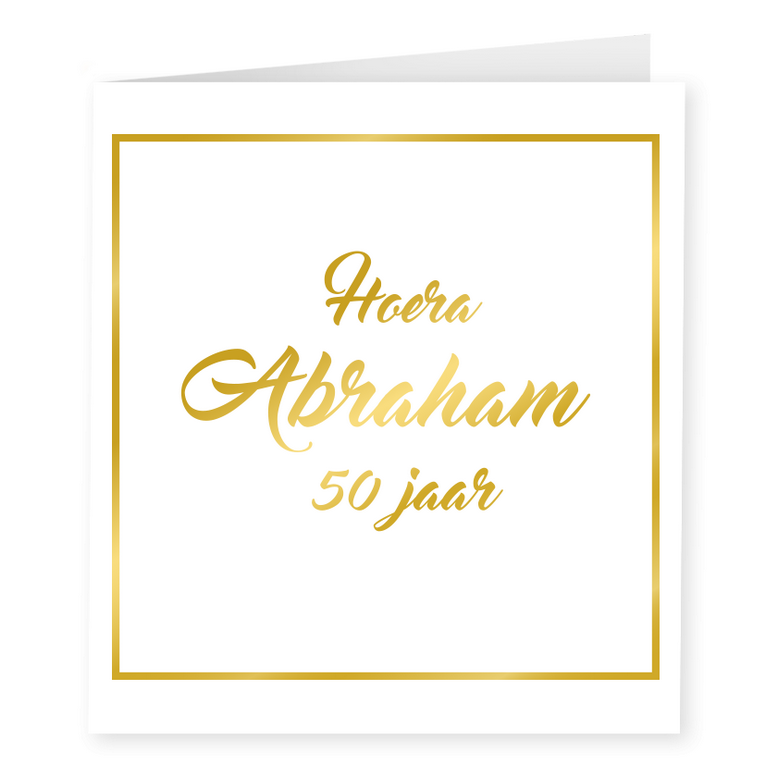 Wenskaart Hoera Abraham 50 jaar goud-wit