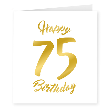 Wenskaart 75 jaar happy birthday goud-wit