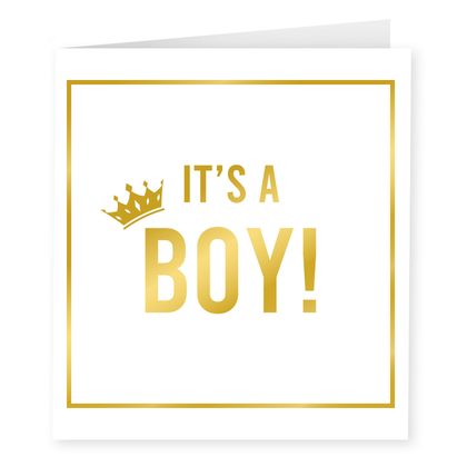 Wenskaart It's a boy goud-wit