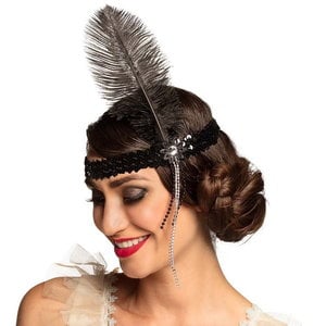 Hoofdband Charleston met pailletten zwart Op is Op