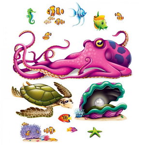 Wanddecoraties zeedieren met inktvis Op is Op