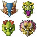 Dinosaurus maskers groot 4 stuks Op is Op