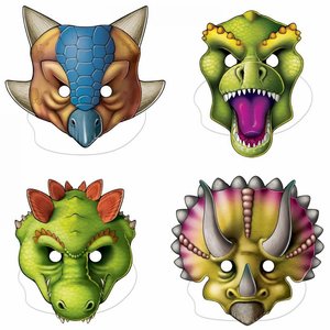 Dinosaurus maskers groot 4 stuks Op is Op