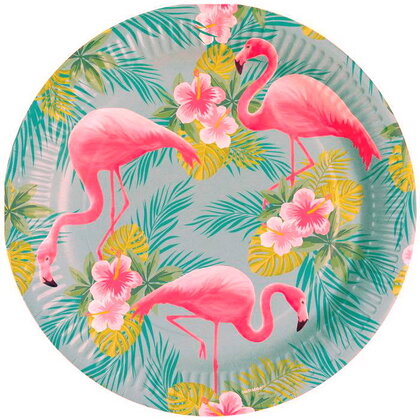 Bordjes Flamingo met bloemen 8 stuks