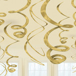 Hangdecoratie Swirls goudkleurig 12-delig