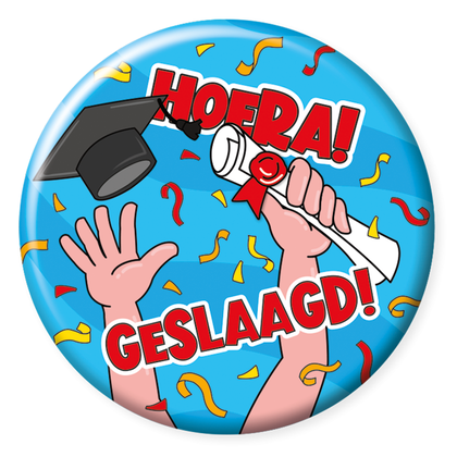 Button ik ben geslaagd Hoera