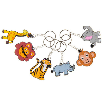 Sleutelhangers Safari dieren 6 stuks