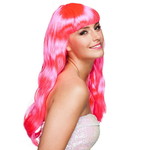 Pruik lang haar met pony knalroze Op is Op