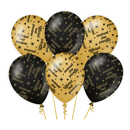 Ballonnen Pensioen goud zwart 6 stuks