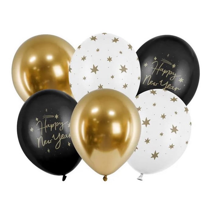 Ballonnen Happy New Year stijlvol 6 stuks