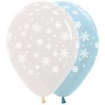 Ballonnen met sneeuw transparant en blauw 5 stuks