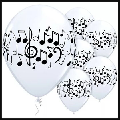 Ballonnen met muzieknoten zwart wit 6 stuks