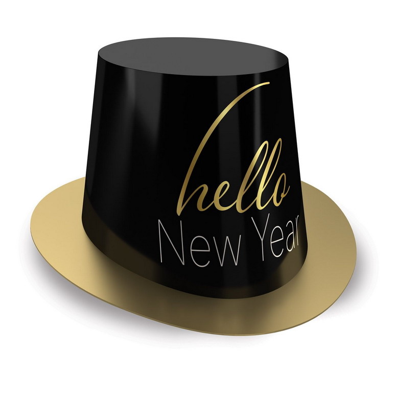Hoed Hello New Year zwart goud chique