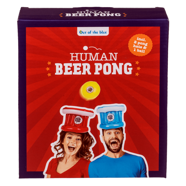 Human Beer Pong with 2 hats and ball