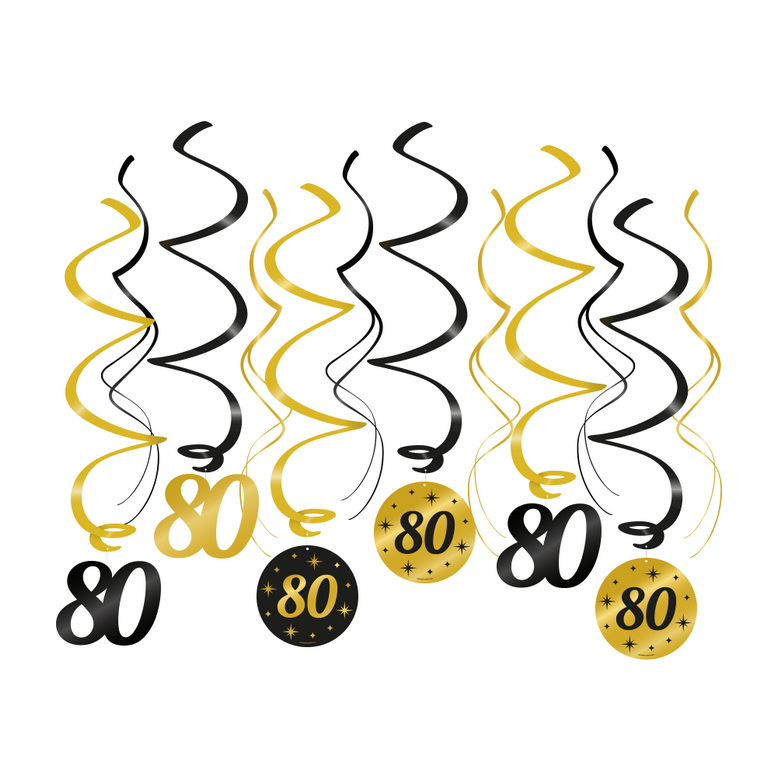 Swirls Classy 80 jaar zwart-goud
