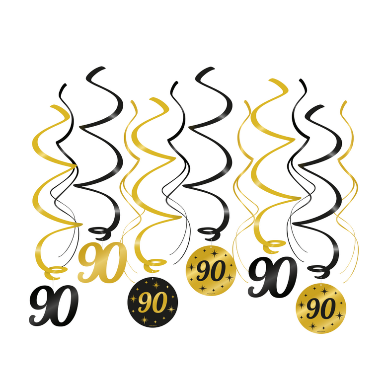 Swirls Classy 90 jaar zwart-goud