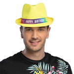 Hoed Happy Birthday geel Op is Op
