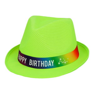 Hoed Happy Birthday fluor groen Op is Op