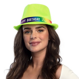 Hoed Happy Birthday fluor groen Op is Op