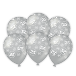 Ballonnen 25 jaar zilverkleurig rondom 6 stuks