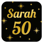 Deurbord Sarah 50 jaar goud zwart Op is Op