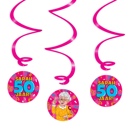 Hangdecoratie Sarah 50 jaar cartoon 3 stuks