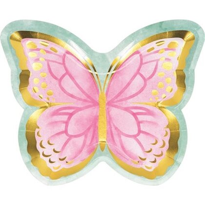 Bordjes vlinder met goudkleurige folie 8 stuks