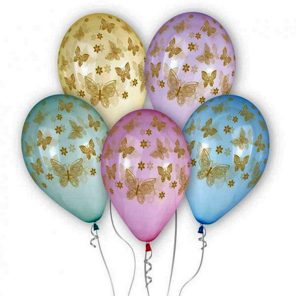Ballonnen met goudkleurige vlinders 5 stuks