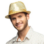 Hoed popstar met pailletten goud Op is Op