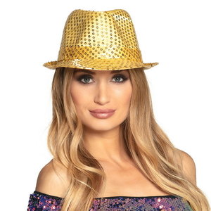 Hoed popstar met pailletten goud Op is Op