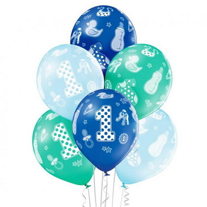 Ballonnen 1 jaar groen blauw 6 stuks