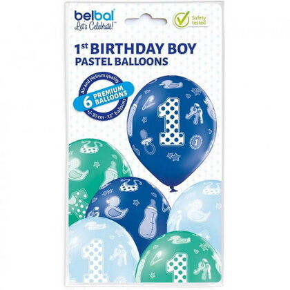 Ballonnen 1 jaar groen blauw 6 stuks