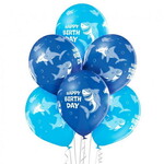 Ballonnen Haaien happy birthday blauw 6 stuks