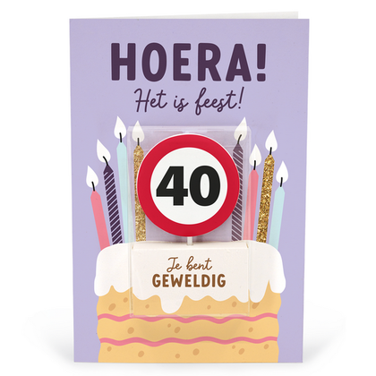 Kaart 40 jaar met verkeersbord kaars