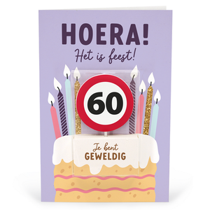 Kaart 60 jaar met verkeersbord kaars