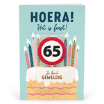 Kaart 65 jaar met verkeersbord kaars