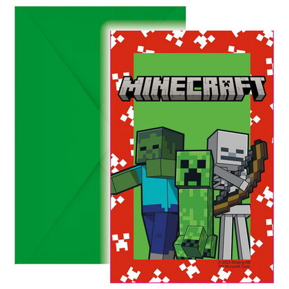 Uitnodigingskaartjes Minecraft 6 stuks